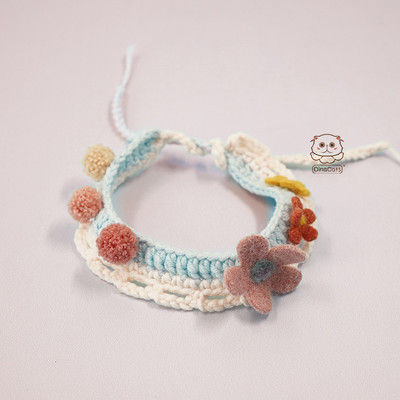 Ručno rađena originalna mliječna pamučna vuna pletena mačja ogrlica s prsnim mačjim okovratnikom slatka