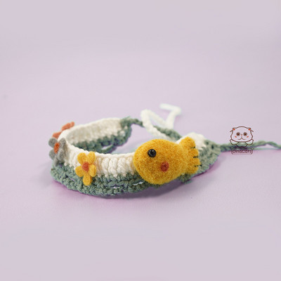 Ručno rađena originalna mliječna pamučna vuna pletena mačja ogrlica s prsnim mačjim okovratnikom slatka