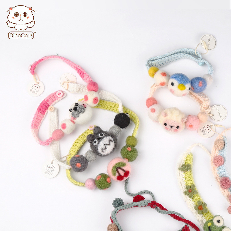 Ručno rađena originalna mliječna pamučna vuna pletena mačja ogrlica s prsnim mačjim okovratnikom slatka