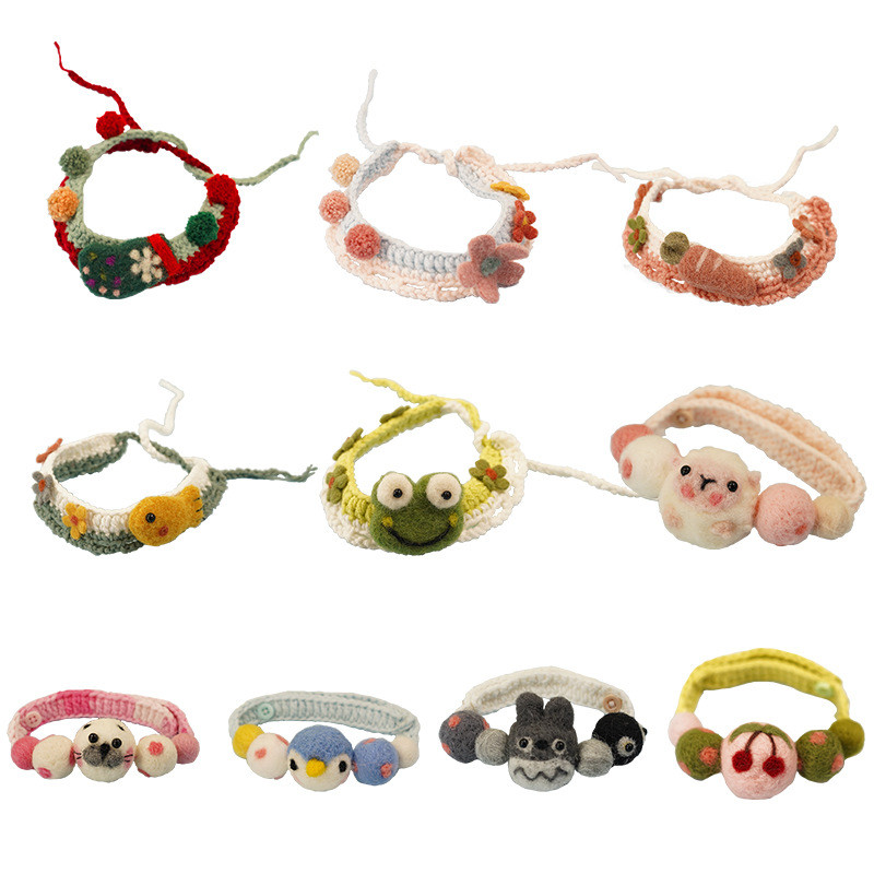 Ručno rađena originalna mliječna pamučna vuna pletena mačja ogrlica s prsnim mačjim okovratnikom slatka