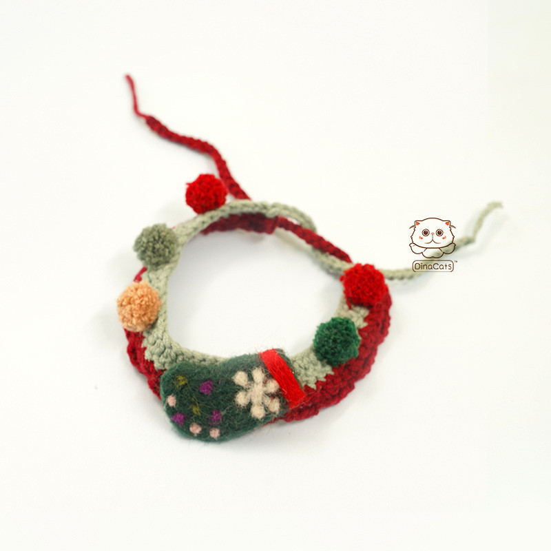 Ručno rađena originalna mliječna pamučna vuna pletena mačja ogrlica s prsnim mačjim okovratnikom slatka