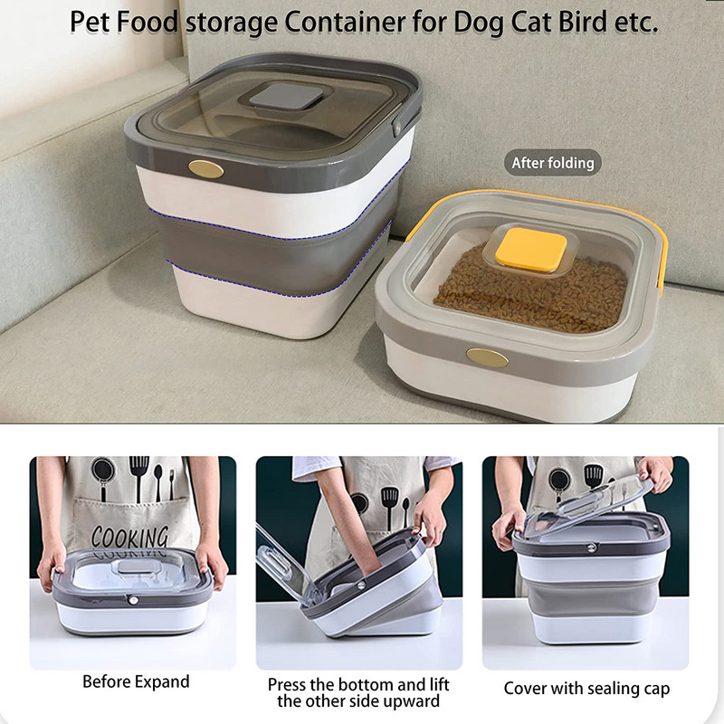 10 kg kokkupandav lemmikloomatoidu hoiukonteiner koerakassi kuivatoidu ämbrile Kodumajapidamises kasutatav riis, suletud konteiner Lemmikloomade tarvikud