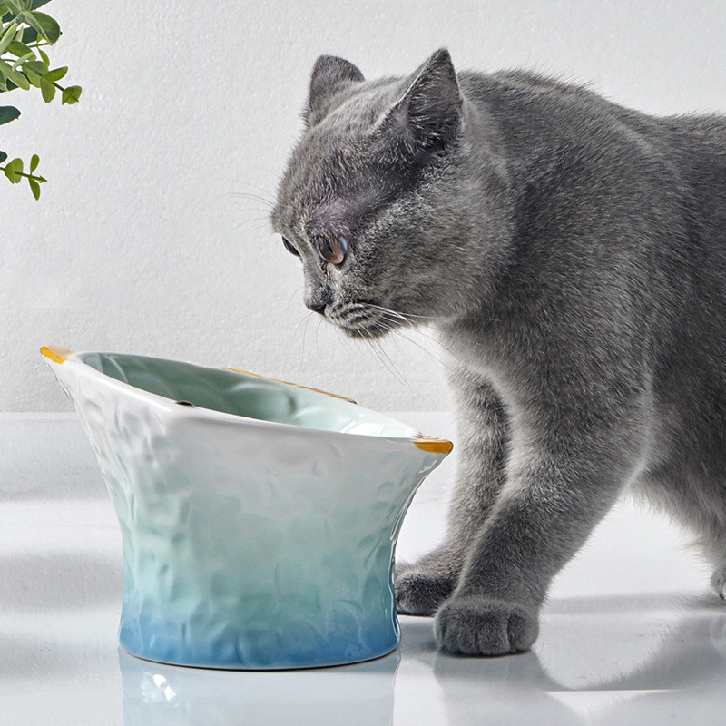 Slatka mačka Keramička zdjela za hranu Kućni ljubimac Visoko stopalo Jede Pije Zdjele za hranjenje Mali psi Hranilice za vodu Oblik ribe Posuda za mačke