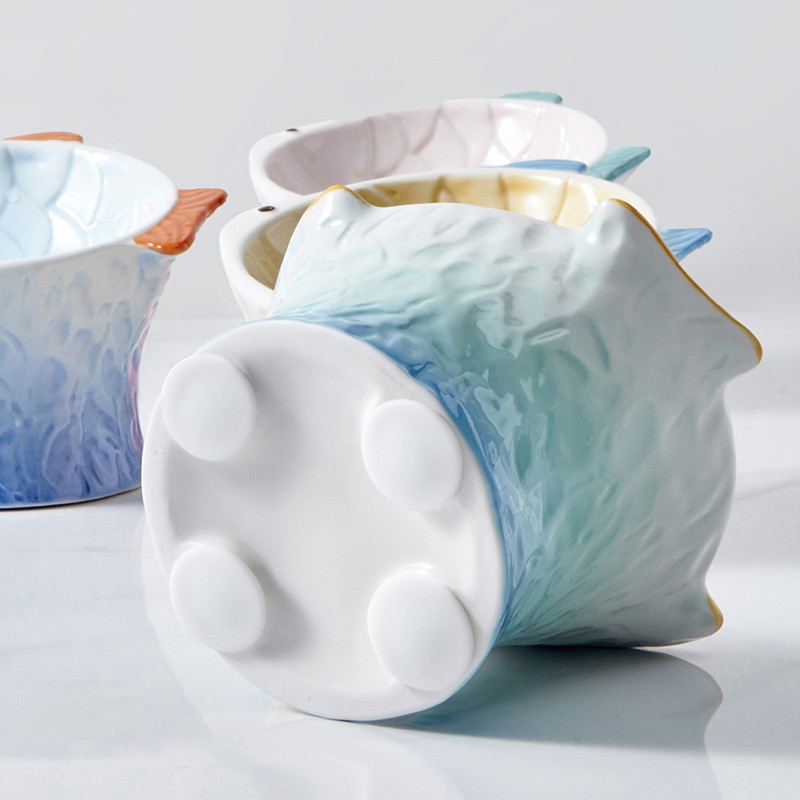 Slatka mačka Keramička zdjela za hranu Kućni ljubimac Visoko stopalo Jede Pije Zdjele za hranjenje Mali psi Hranilice za vodu Oblik ribe Posuda za mačke