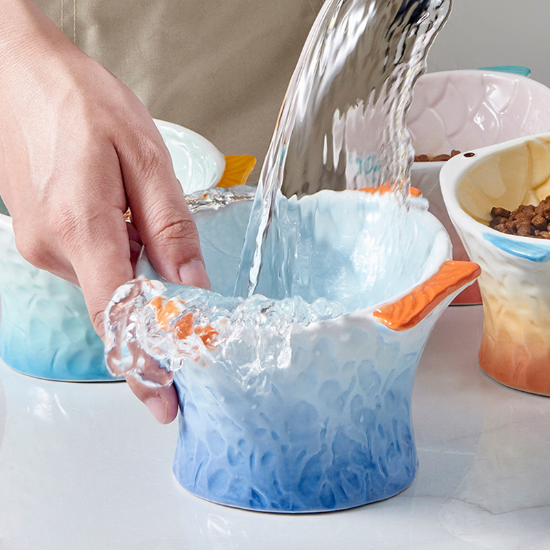 Slatka mačka Keramička zdjela za hranu Kućni ljubimac Visoko stopalo Jede Pije Zdjele za hranjenje Mali psi Hranilice za vodu Oblik ribe Posuda za mačke