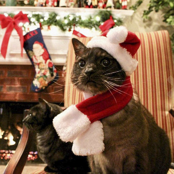 Χριστουγεννιάτικη στολή για κατοικίδια για σκύλους γάτες καπέλο Santa Κλασικό κόκκινο φουλάρι Άνετο κεφαλάκι για το σπίτι υπαίθριο γιορτινό πάρτι Τσιουάουα