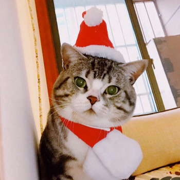 Χριστουγεννιάτικη στολή για κατοικίδια για σκύλους γάτες καπέλο Santa Κλασικό κόκκινο φουλάρι Άνετο κεφαλάκι για το σπίτι υπαίθριο γιορτινό πάρτι Τσιουάουα