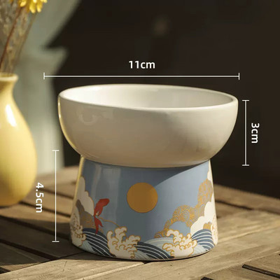 Kaķu keramikas bļoda Japāņu japāņu viļņu lolojumdzīvnieku barība ūdens bļodas paaugstinātas kucēnu dzeršanas ēšanas barotavas Audzēti kaķi Barošanas piederumi