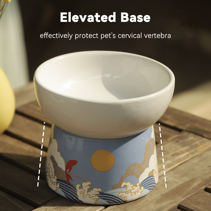Kaķu keramikas bļoda Japāņu japāņu viļņu lolojumdzīvnieku barība ūdens bļodas paaugstinātas kucēnu dzeršanas ēšanas barotavas Audzēti kaķi Barošanas piederumi