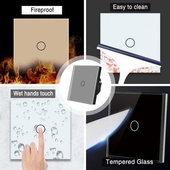 UBARO EU/UK Standard Crystal Tempered Glass Wall Panel Light Touch Switch Led Indicator Sensor Electrical Button 1/2/3Gang 220V