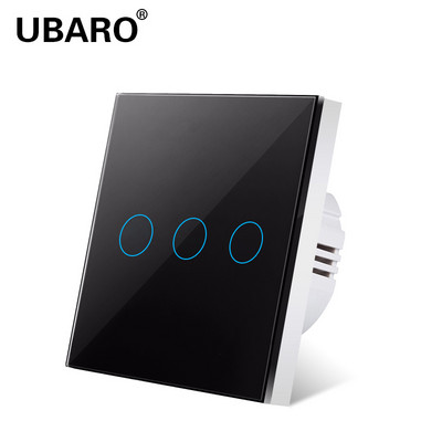 UBARO EU/UK standardne kristallkarastatud klaasist seinapaneel valguse puutelüliti LED indikaatori andur elektriline nupp 1/2/3Gang 220V