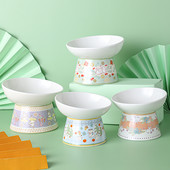 Kaķu keramikas pārtikas ūdens bļoda multfilma Ar rokām apgleznoti mājdzīvnieku dzeršanas ēšanas piederumi Jauki pacelti kaķiem Neslīdoši barošanas piederumi