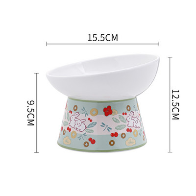 Kaķu keramikas pārtikas ūdens bļoda multfilma Ar rokām apgleznoti mājdzīvnieku dzeršanas ēšanas piederumi Jauki pacelti kaķiem Neslīdoši barošanas piederumi