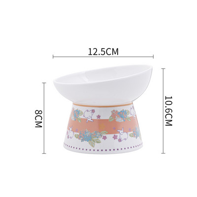 Kaķu keramikas pārtikas ūdens bļoda multfilma Ar rokām apgleznoti mājdzīvnieku dzeršanas ēšanas piederumi Jauki pacelti kaķiem Neslīdoši barošanas piederumi