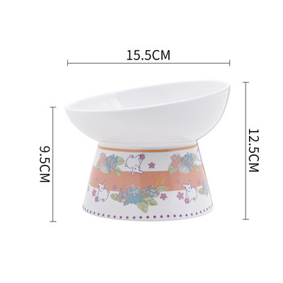 Kaķu keramikas pārtikas ūdens bļoda multfilma Ar rokām apgleznoti mājdzīvnieku dzeršanas ēšanas piederumi Jauki pacelti kaķiem Neslīdoši barošanas piederumi