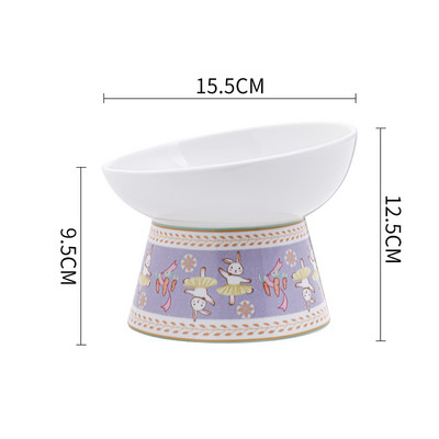 Kaķu keramikas pārtikas ūdens bļoda multfilma Ar rokām apgleznoti mājdzīvnieku dzeršanas ēšanas piederumi Jauki pacelti kaķiem Neslīdoši barošanas piederumi