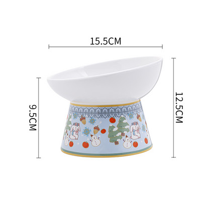 Kaķu keramikas pārtikas ūdens bļoda multfilma Ar rokām apgleznoti mājdzīvnieku dzeršanas ēšanas piederumi Jauki pacelti kaķiem Neslīdoši barošanas piederumi