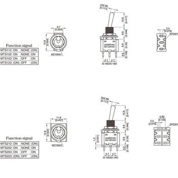 10PC/5PC Miniature Toggle Switch Single Pole Double Throw SPDT DPDT ON-OFF-ON ON-ON 120VAC 6A 1/4 Inch Mounting MTS-102 103 202