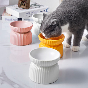 Γάτα ριγέ κεραμικό μπολ Ανυψωμένο μικρό φαγητό για σκύλους Ταΐστρες νερού για κατοικίδια Αντιολισθητική ματ λεκάνη φαγητού Κουτάβι γάτες που πίνουν πιάτο φαγητού