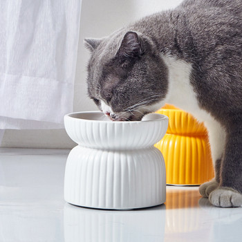 Γάτα ριγέ κεραμικό μπολ Ανυψωμένο μικρό φαγητό για σκύλους Ταΐστρες νερού για κατοικίδια Αντιολισθητική ματ λεκάνη φαγητού Κουτάβι γάτες που πίνουν πιάτο φαγητού