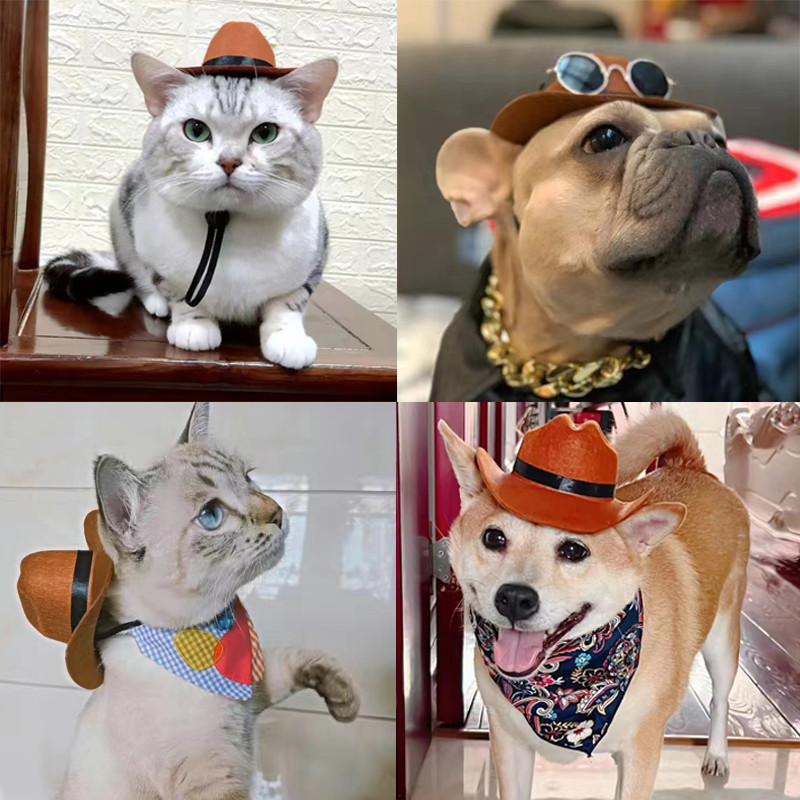 Šešir za kućne ljubimce Pas Mačka Zapadni kaubojski šešir Netkani univerzalni slatki retro rekvizit za fotografije Dodaci za pse Ukras za lutke Podesiva čvrstoća