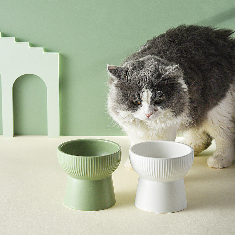 Ziemeļvalstu kaķu barība ūdens bļoda maziem suņiem, paaugstināta dzeršana ēdināšana barotavas Keramikas mājdzīvnieku barošanas piederumi kucēnu kaķu piederumi