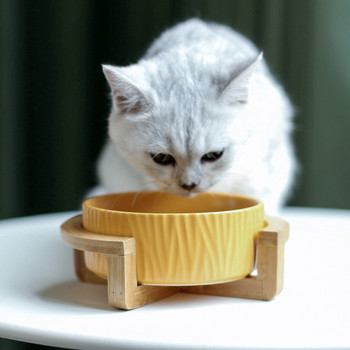 Κεραμικό μπολ με τροφή για γάτες με νερό με βάση ξύλου Δέντρο σιτηρά Μικρά σκυλιά Ανυψωμένα μπολ τροφοδοσίας Αξεσουάρ τροφοδοσίας ποτών για κατοικίδια