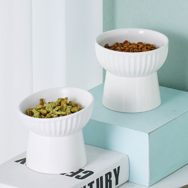 Põhjamaade stiilis kasside keraamiline kauss kutsikate toit Vesi söötmiskauss kõrge jalaga kaitske emakakaela selgroog Koerad kassid söötja tarvikud