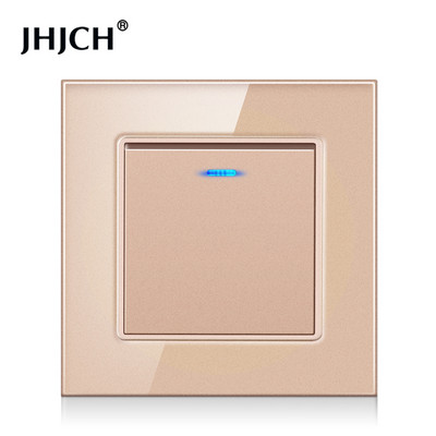 Jhjch Luxury Crystal rūdīta stikla panelis 1 grupas 2 virzienu gaismas slēdzis, ieslēgšanas/izslēgšanas sienas slēdzis ar LED indikatoru 16 A AC 250 V