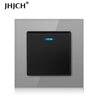 Jhjch Luxury Crystal rūdīta stikla panelis 1 grupas 2 virzienu gaismas slēdzis, ieslēgšanas/izslēgšanas sienas slēdzis ar LED indikatoru 16 A AC 250 V