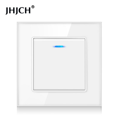 Jhjch Luxury Crystal rūdīta stikla panelis 1 grupas 2 virzienu gaismas slēdzis, ieslēgšanas/izslēgšanas sienas slēdzis ar LED indikatoru 16 A AC 250 V
