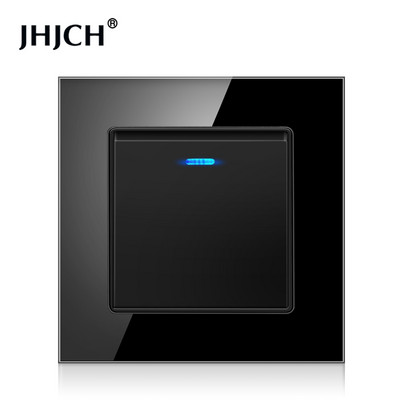 Jhjch Luxury Crystal rūdīta stikla panelis 1 grupas 2 virzienu gaismas slēdzis, ieslēgšanas/izslēgšanas sienas slēdzis ar LED indikatoru 16 A AC 250 V