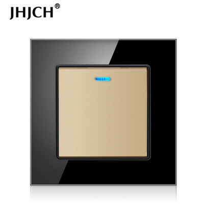 Jhjch Luxury Crystal rūdīta stikla panelis 1 grupas 2 virzienu gaismas slēdzis, ieslēgšanas/izslēgšanas sienas slēdzis ar LED indikatoru 16 A AC 250 V