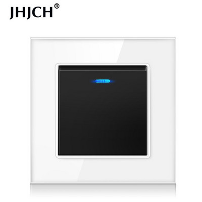 Jhjch Luxury Crystal rūdīta stikla panelis 1 grupas 2 virzienu gaismas slēdzis, ieslēgšanas/izslēgšanas sienas slēdzis ar LED indikatoru 16 A AC 250 V