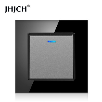 Jhjch Luxury Crystal rūdīta stikla panelis 1 grupas 2 virzienu gaismas slēdzis, ieslēgšanas/izslēgšanas sienas slēdzis ar LED indikatoru 16 A AC 250 V