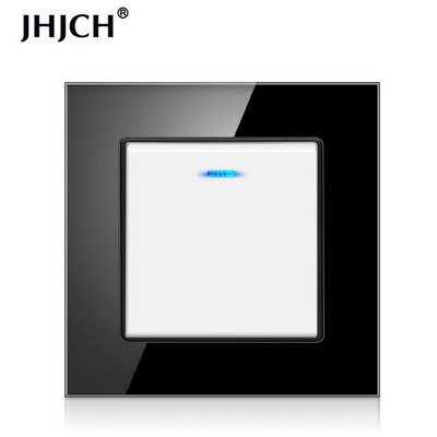 Jhjch Luxury Crystal rūdīta stikla panelis 1 grupas 2 virzienu gaismas slēdzis, ieslēgšanas/izslēgšanas sienas slēdzis ar LED indikatoru 16 A AC 250 V