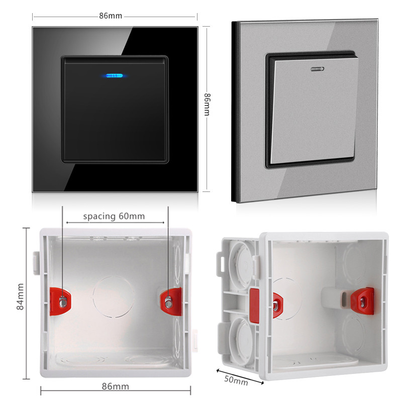 Jhjch Luxury Crystal rūdīta stikla panelis 1 grupas 2 virzienu gaismas slēdzis, ieslēgšanas/izslēgšanas sienas slēdzis ar LED indikatoru 16 A AC 250 V