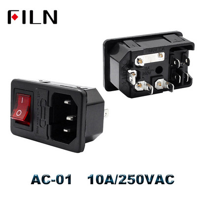 IEC320 C14 električna AC utičnica 3 pinska crvena LED 250 V preklopna sklopka 10 A osigurač ženski muški utični utični konektor 2 pinska utičnica