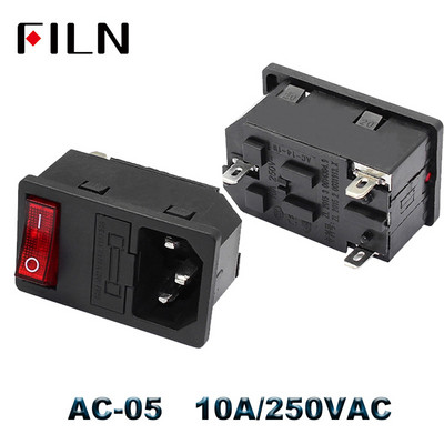 IEC320 C14 električna AC utičnica 3 pinska crvena LED 250 V preklopna sklopka 10 A osigurač ženski muški utični utični konektor 2 pinska utičnica