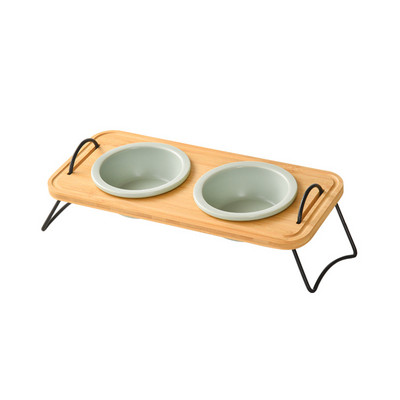 Suņiem dubultās trīskāršās bļodas Kaķu keramikas barības ūdens padevēji ar statīvu, kas pacelts mājdzīvnieku dzeršana ēšanas barošanas bļoda