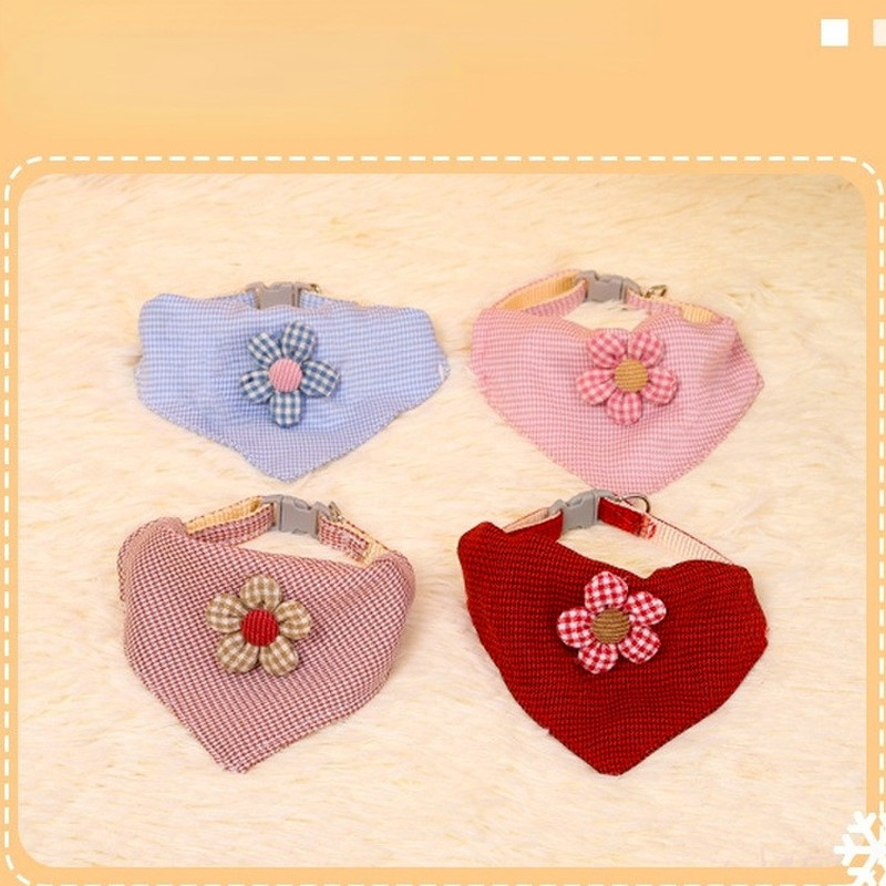 Pamučni trokutasti ručnik za mačke Karirani ručnik za kućne ljubimce mačke pas ogrlica s cvijećem mače štene ogrlica pribor za kućne ljubimce