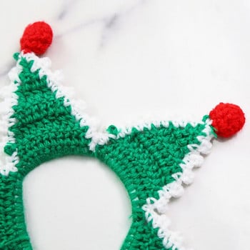 Коледен шал за домашни любимци Котка Куче Зимен плетен шал 5-звезден червен зелен шал Яка за домашни любимци Коледен костюм Коледни аксесоари за кученца