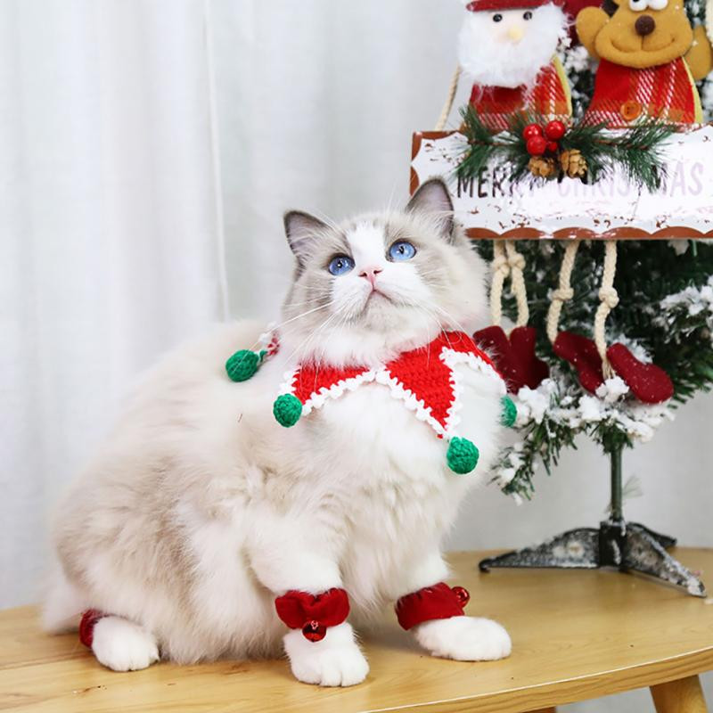 Božićni šal za kućne ljubimce Mačka Pas Zimski pleteni šal s 5 zvjezdica Crveno zeleni šal Ovratnik za kućne ljubimce Božićni kostim Božićni dodaci za štene