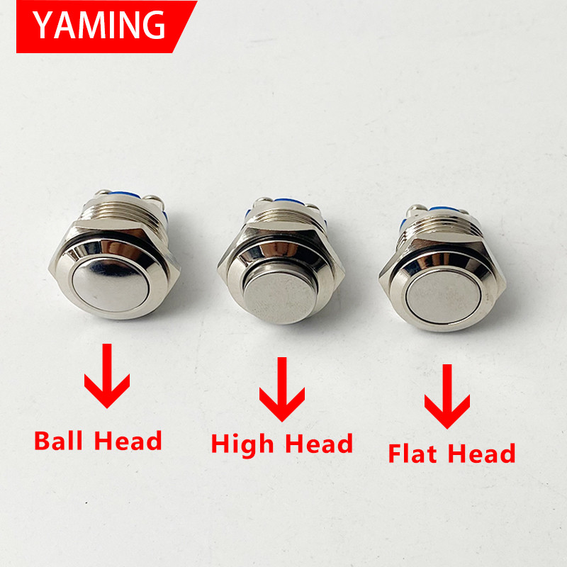 Metalni prekidač s tipkama od 16 mm IP65 Vodootporan poniklani mesing Tipka za samoresetiranje 1NO Visok/Ravan/Oblik Okrugli Trenutačno