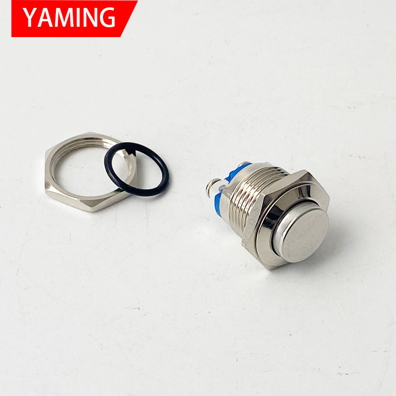 Metalni prekidač s tipkama od 16 mm IP65 Vodootporan poniklani mesing Tipka za samoresetiranje 1NO Visok/Ravan/Oblik Okrugli Trenutačno