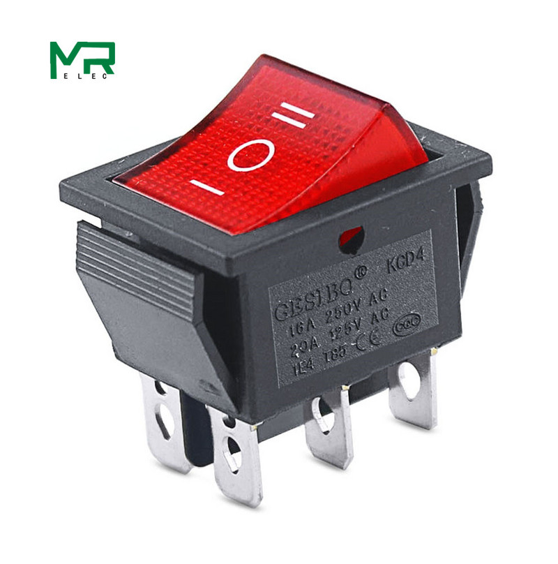 KCD4 1PCS Prekidač za napajanje Prekidač UKLJUČIVANJE-ISKLJUČIVANJE-UKLJIVANJE 3 položaja 6 Električna oprema s prekidačem za svjetlo 16A 250VAC/ 20A 125VA