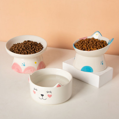 Set keramičkih zdjelica za mačke Hrana za kućne ljubimce Posude za grickalice s vodom Slatke ručno oslikane mačke Hranilice piju jedu Povišena zdjela za štene