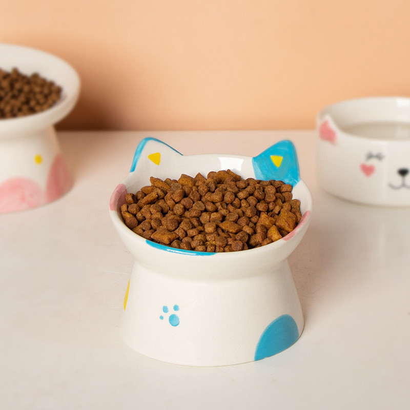 Set keramičkih zdjelica za mačke Hrana za kućne ljubimce Posude za grickalice s vodom Slatke ručno oslikane mačke Hranilice piju jedu Povišena zdjela za štene
