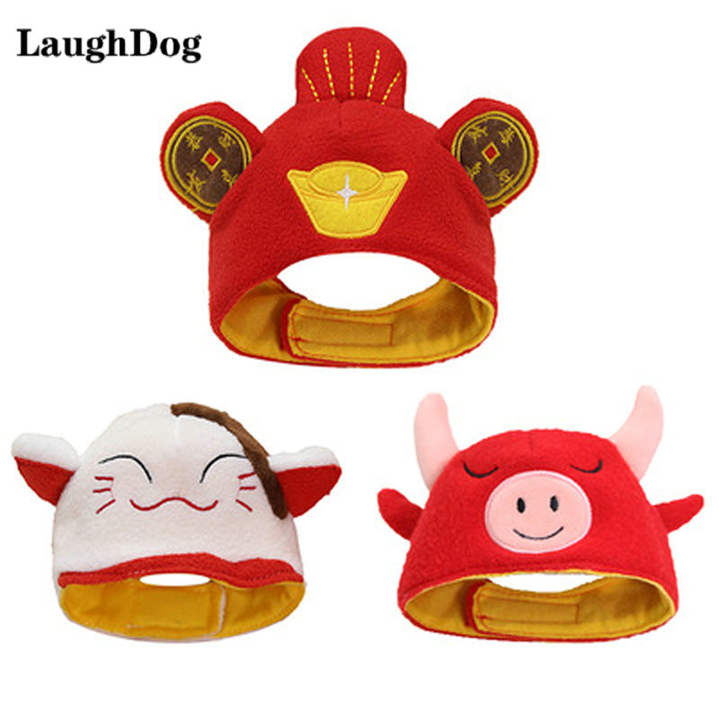 Jaungada mājdzīvnieku kaķu suns cepure cepure Ziemassvētku kaķēna kucēna kostīms sarkans ķīniešu stila galvassegas kleita maziem suņiem kaķiem aksesuārs