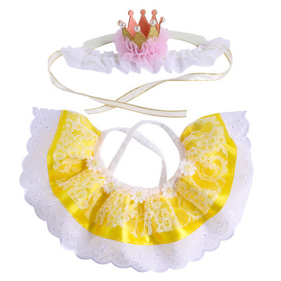 Mājdzīvnieka dzimšanas dienas kleita Galvassega Kaķa dzimšanas dienas cepure Mājdzīvnieka dzimšanas dienas kostīms Kaķa vai suņa kroņa cepure Mežģīnes siekalu dvieļu komplekts Mājdzīvnieka dzimšanas dienas priekšauti